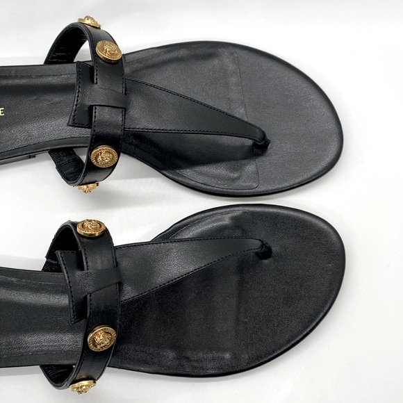 VERSACE EMBLEM LOGO GOLD STUD SANDALS NEW - Picture 5 of 13